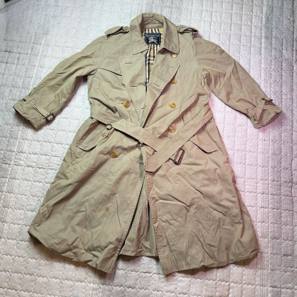 Vintage Burberrys’ Prorsum Trench Coat Beige Nova Check Belted Men’s L 24” P2P